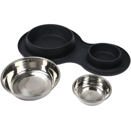  Okdeals Double Stainless Steel Pet Bowl, Non-Skid/Non-Tip Dog Cat Bowls with Silicone Mat 65 OZ Feeder Bowls Pet Dish for Feeding Dogs Cats