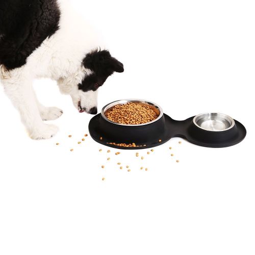  Okdeals Double Stainless Steel Pet Bowl, Non-Skid/Non-Tip Dog Cat Bowls with Silicone Mat 65 OZ Feeder Bowls Pet Dish for Feeding Dogs Cats