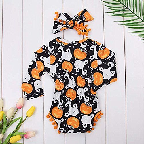  Okgirl My First Halloween Outfit Sets Newborn Pumpkin Bodysuit with Headband Baby Girls Clothes