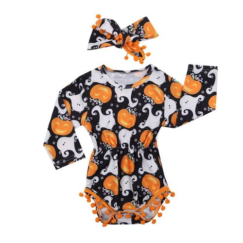  Okgirl My First Halloween Outfit Sets Newborn Pumpkin Bodysuit with Headband Baby Girls Clothes