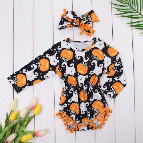  Okgirl My First Halloween Outfit Sets Newborn Pumpkin Bodysuit with Headband Baby Girls Clothes