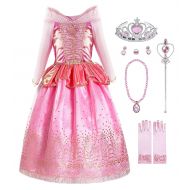 Okidokiyo Little Girls Princess Aurora Costume Halloween Party Dress Up