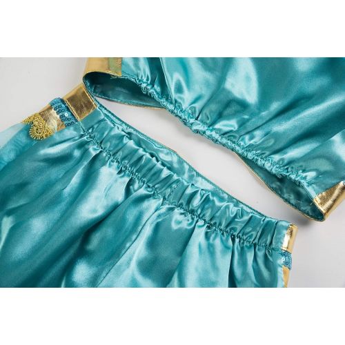  Okidokiyo Girls Princess Jasmine Dress Up Costumes Halloween Party Dress with Accessories