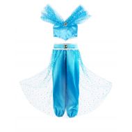 Okidokiyo Girls Princess Jasmine Dress Up Costumes Halloween Party Dress with Accessories