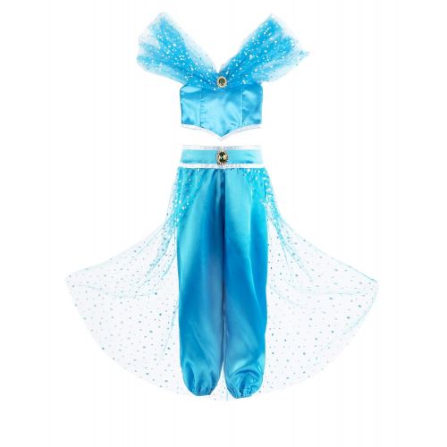  Okidokiyo Girls Princess Jasmine Dress Up Costumes Halloween Party Dress with Accessories