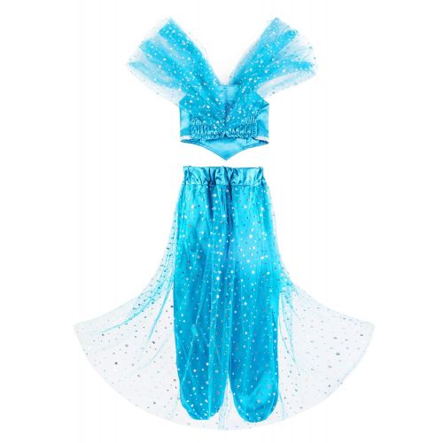  Okidokiyo Girls Princess Jasmine Dress Up Costumes Halloween Party Dress with Accessories