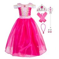 Okidokiyo Little Girls Princess Aurora Costume Halloween Party Dress Up