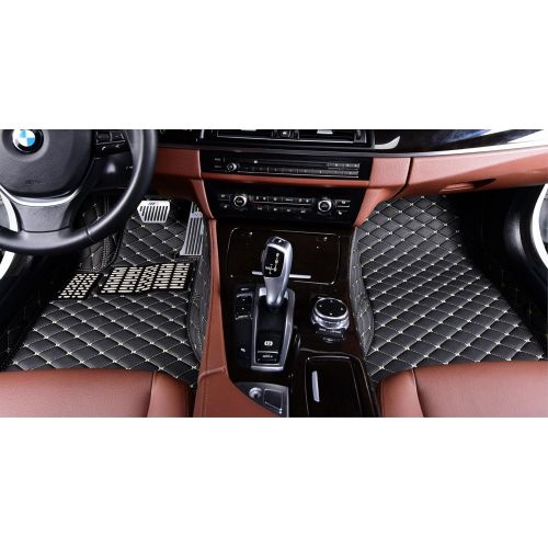  OkuTech Custom Fit XPE-Leather All Full Surrounded Waterproof Car Floor Mats for Jaguar XF 2008-2015,Black with Gold Stitching