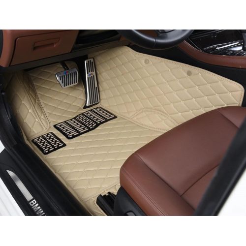  OkuTech Custom Fit XPE-Leather All Full Surrounded Waterproof Car Floor Mats for Jaguar XF 2008-2015,Black with Gold Stitching