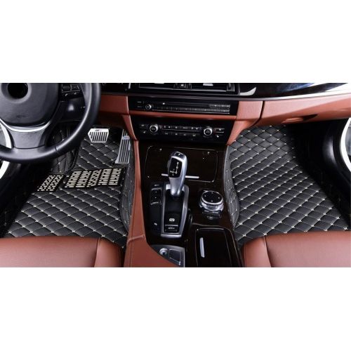  OkuTech Custom Fit XPE-Leather All Full Surrounded Waterproof Car Floor Mats for Infiniti QX80,Black with Gold Stitching