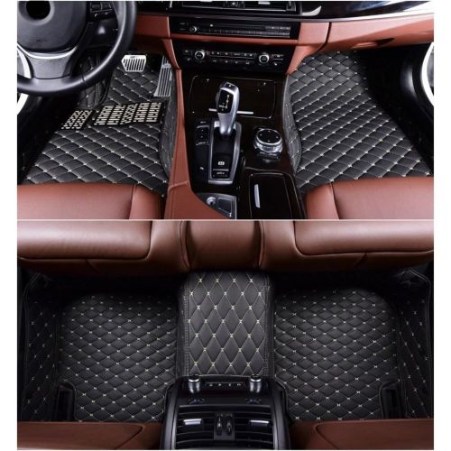  OkuTech Custom Fit XPE-Leather All Full Surrounded Waterproof Car Floor Mats for Infiniti QX80,Black with Gold Stitching