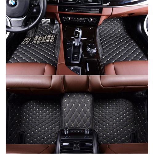  OkuTech Custom Fit XPE-Leather All Full Surrounded Waterproof Car Floor Mats for Mercedes Benz C Class C180 C200 C250 C260 C300 C350 4 Door 2014-2020,Black with Beige Stitching