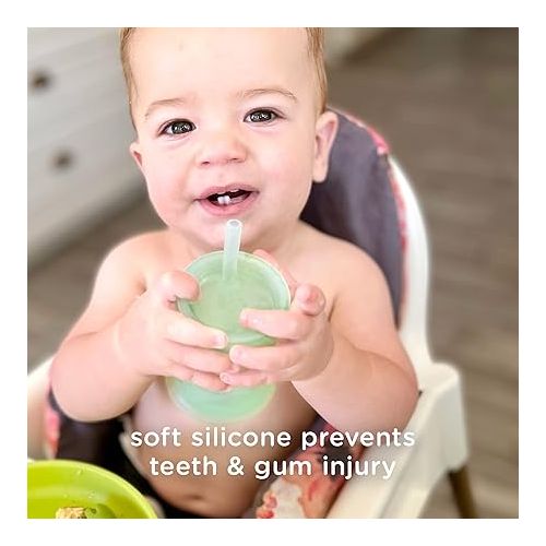  Olababy Silicone Training Cup with Straw Lid | Babies Water Drinking Cup | 6+ Mo Infant To 12-18 Months Toddler | Sippy Cup For Kids & Smoothie Cup | Baby Led Weaning (Mint, 5 oz)