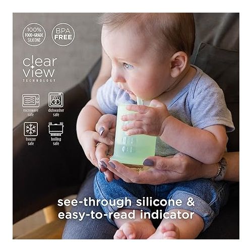  Olababy Silicone Training Cup with Straw Lid | Babies Water Drinking Cup | 6+ Mo Infant To 12-18 Months Toddler | Sippy Cup For Kids & Smoothie Cup | Baby Led Weaning (Mint, 5 oz)