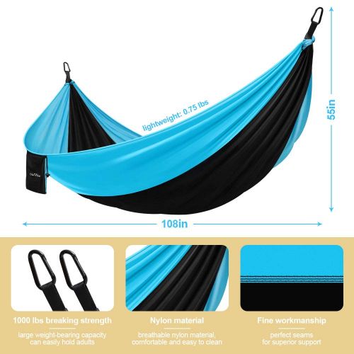  OlarHike Single Double Camping Hammock, Lightweight Portable Nylon Swing Hammocks with Tree Straps, 500lbs Capacity Hammock for Outdoor Indoor Backpacking Travel Beach Garden Yard