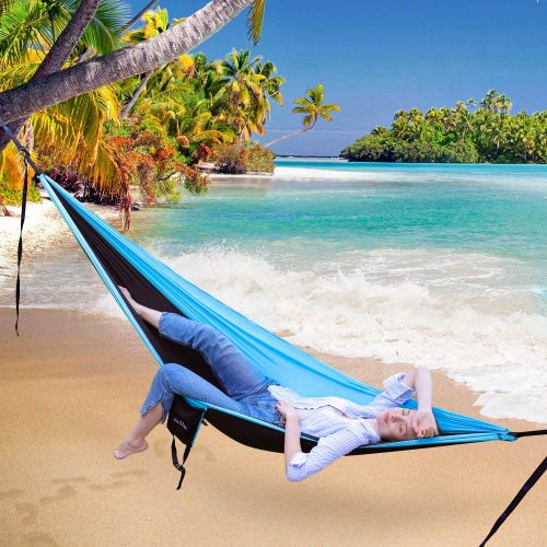  OlarHike Single Double Camping Hammock, Lightweight Portable Nylon Swing Hammocks with Tree Straps, 500lbs Capacity Hammock for Outdoor Indoor Backpacking Travel Beach Garden Yard