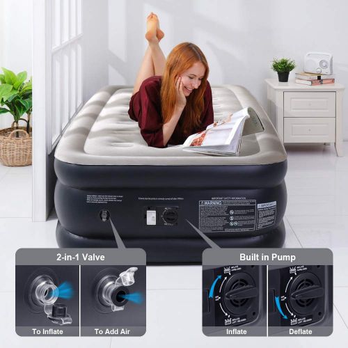  [아마존핫딜][아마존 핫딜] OlarHike Twin Air Mattress with Built-in Pump XL Size for Guests, Inflatable Double High Elevated Airbed with Comfortable Top, Raised 18 Real Air Mattresses as Camping Bed, Inflated Size -