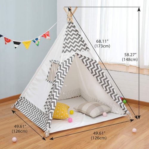  [아마존베스트]OlarHike Teepee Play Tent for Kids,Girl and Boy, Durable Baby Toddler Tents with Window, Colorful Lights, Flag, Carpet, Non-Slip Base.