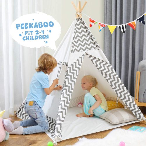  [아마존베스트]OlarHike Teepee Play Tent for Kids,Girl and Boy, Durable Baby Toddler Tents with Window, Colorful Lights, Flag, Carpet, Non-Slip Base.