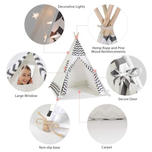  [아마존베스트]OlarHike Teepee Play Tent for Kids,Girl and Boy, Durable Baby Toddler Tents with Window, Colorful Lights, Flag, Carpet, Non-Slip Base.