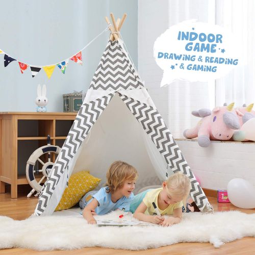  [아마존베스트]OlarHike Teepee Play Tent for Kids,Girl and Boy, Durable Baby Toddler Tents with Window, Colorful Lights, Flag, Carpet, Non-Slip Base.