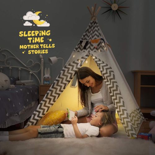  [아마존베스트]OlarHike Teepee Play Tent for Kids,Girl and Boy, Durable Baby Toddler Tents with Window, Colorful Lights, Flag, Carpet, Non-Slip Base.