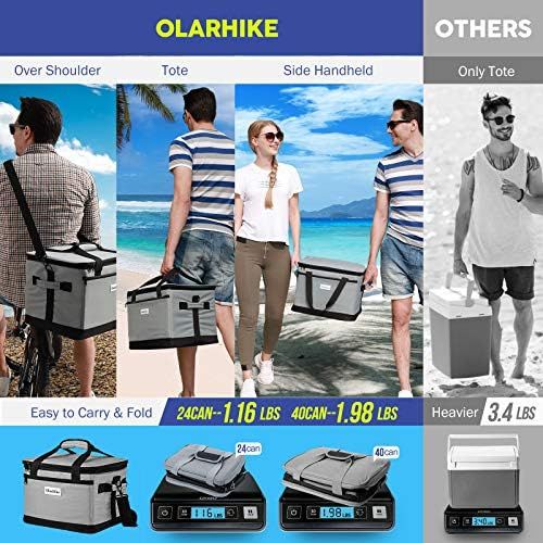  OlarHike 40-Can Large Cooler Bag, Insulated Lunch Box, Grey