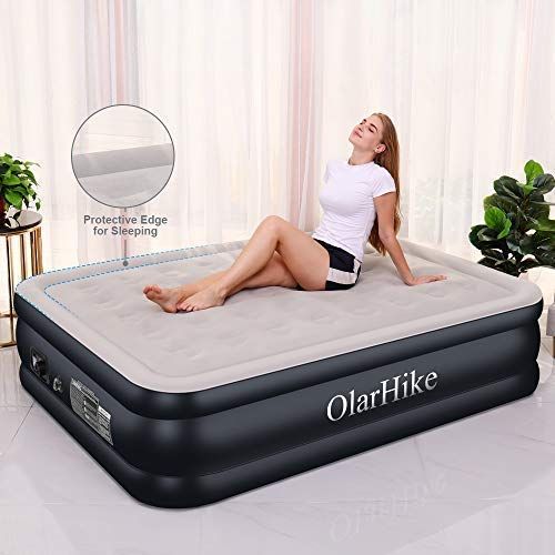  OlarHike Inflatable Airbed Queen/Twin Size, Raised Elevated Blow up Air Mattress for Guests, Soft Flocked Top & Premium Sleeping Support (Grey, 80×60×18in Queen)