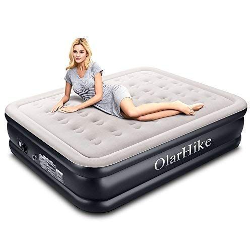  OlarHike Inflatable Airbed Queen/Twin Size, Raised Elevated Blow up Air Mattress for Guests, Soft Flocked Top & Premium Sleeping Support (Grey, 80×60×18in Queen)