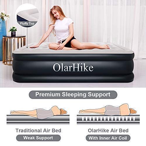  OlarHike Inflatable Airbed Queen/Twin Size, Raised Elevated Blow up Air Mattress for Guests, Soft Flocked Top & Premium Sleeping Support (Grey, 80×60×18in Queen)