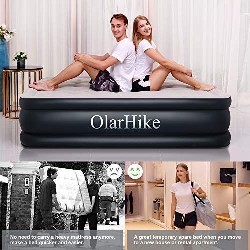  OlarHike Inflatable Airbed Queen/Twin Size, Raised Elevated Blow up Air Mattress for Guests, Soft Flocked Top & Premium Sleeping Support (Grey, 80×60×18in Queen)