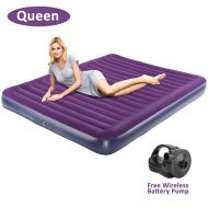 OlarHike Queen Air Mattress, Inflatable Single High Airbed for Guests, Blow up Raised Air Bed for Camping with Electric Air Battery Pump, Purple