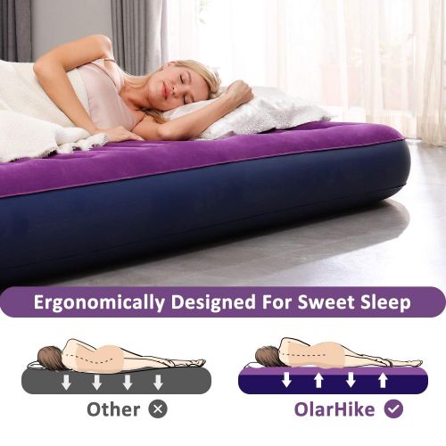  OlarHike Queen Air Mattress, Inflatable Single High Airbed for Guests, Blow up Raised Air Bed for Camping with Electric Air Battery Pump, Purple