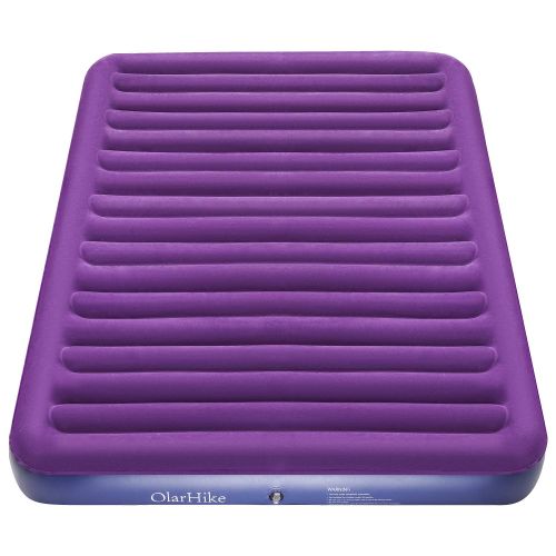  OlarHike Queen Air Mattress, Inflatable Single High Airbed for Guests, Blow up Raised Air Bed for Camping with Electric Air Battery Pump, Purple