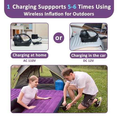  OlarHike Queen Air Mattress, Inflatable Single High Airbed for Guests, Blow up Raised Air Bed for Camping with Electric Air Battery Pump, Purple