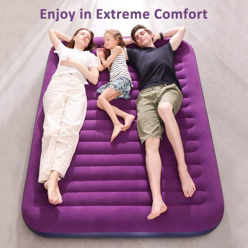  OlarHike Queen Air Mattress, Inflatable Single High Airbed for Guests, Blow up Raised Air Bed for Camping with Electric Air Battery Pump, Purple