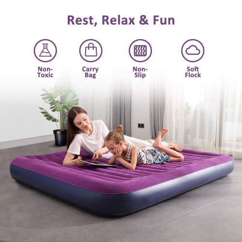  OlarHike Queen Air Mattress, Inflatable Single High Airbed for Guests, Blow up Raised Air Bed for Camping with Electric Air Battery Pump, Purple