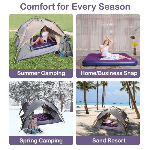  OlarHike Queen Air Mattress, Inflatable Single High Airbed for Guests, Blow up Raised Air Bed for Camping with Electric Air Battery Pump, Purple