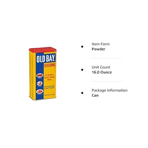  OLD BAY Seasoning, 16 oz - One 16 Ounce Fan-Favorite Tin Can of OLD BAY All-Purpose Seasoning with Unique Blend of 18 Spices and Herbs for Crabs, Shrimp, Poultry, Fries, and More