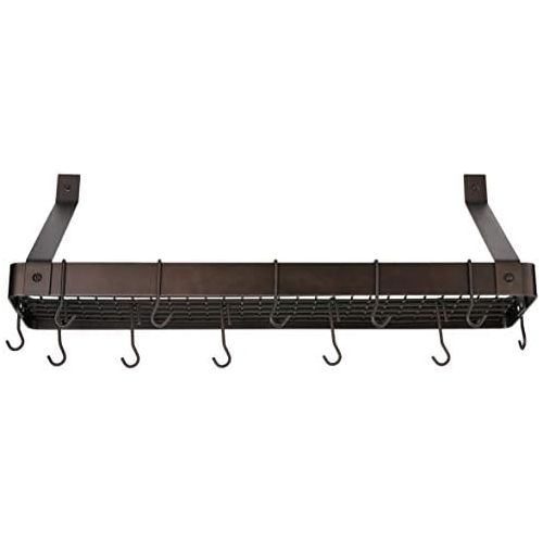  [아마존베스트]Old Dutch Wall-Mount Bookshelf Pot Rack with Grid & 12 Hooks, Oiled Bronze, 36.25 x 9 x 11.5 (104BZ)