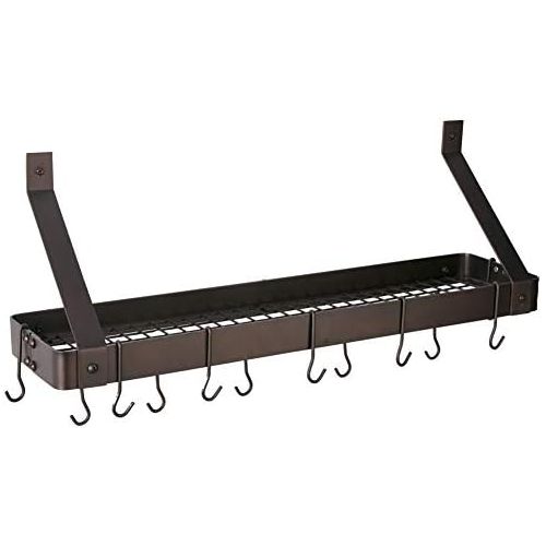  [아마존베스트]Old Dutch Wall-Mount Bookshelf Pot Rack with Grid & 12 Hooks, Oiled Bronze, 36.25 x 9 x 11.5 (104BZ)