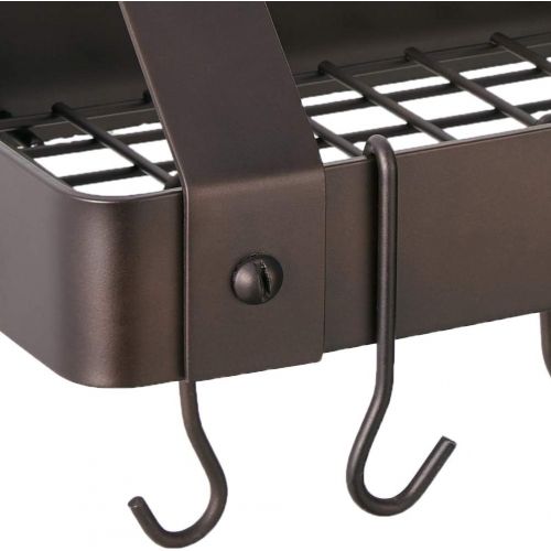  [아마존베스트]Old Dutch Wall-Mount Bookshelf Pot Rack with Grid & 12 Hooks, Oiled Bronze, 36.25 x 9 x 11.5 (104BZ)