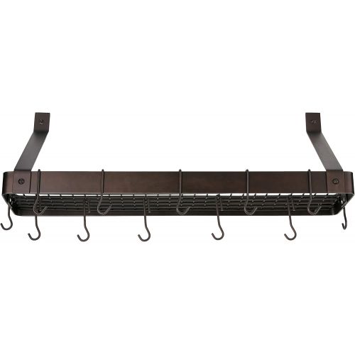  [아마존베스트]Old Dutch Wall-Mount Bookshelf Pot Rack with Grid & 12 Hooks, Oiled Bronze, 36.25 x 9 x 11.5 (104BZ)