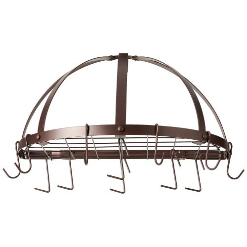  Old Dutch Half-Round Pot Rack with Grid & 12 Hooks, Oiled Bronze, 22 x 11 x 12