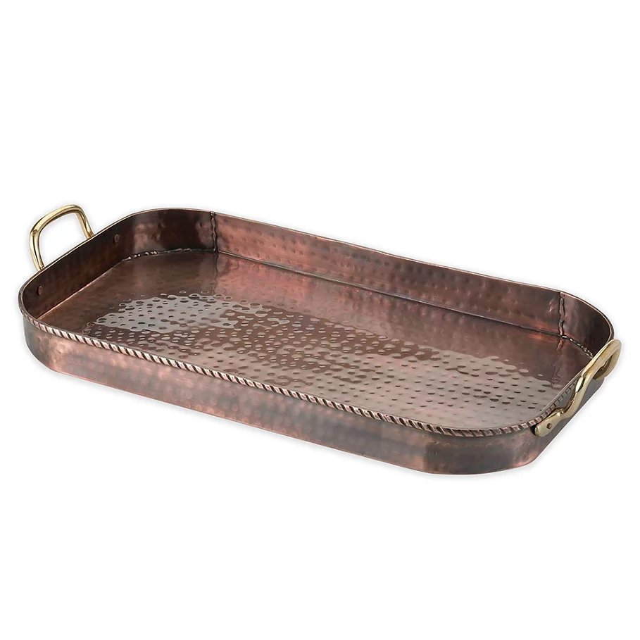  Old Dutch International Oblong Serving Tray with Brass Handles in Antique Copper