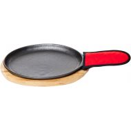 Old Mountain Pre-Seasoned Cast Iron Mid Size Fajita Plate Set, 12.25-inch L X 6.25-inch W, Wood Base and Cotton Mitt