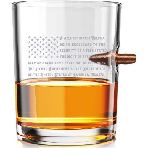  [아마존베스트]Old Southern Brass 2nd Amendment American Flag - .308 Real Solid Copper Projectile Hand Blown Old Fashioned Whiskey Rocks Glass