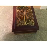 /OldFriendsTreasures Vintage Hand Painted Clay Box Large Gold Leaf Design