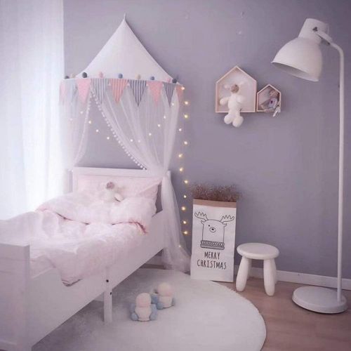  [아마존베스트]OldPAPA Bed Canopy Lace Mosquito Net with Gauze Curtain Unique Pendant Play Tent Bedding for Kids Playing Reading with Children Round Dome Netting Curtains Baby Boys Girls Room Dec