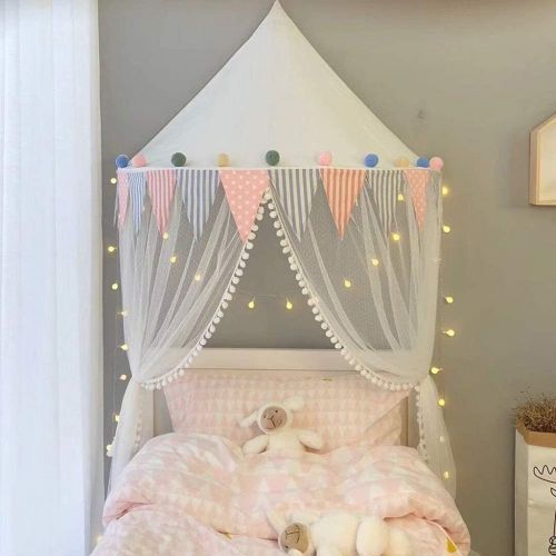  [아마존베스트]OldPAPA Bed Canopy Lace Mosquito Net with Gauze Curtain Unique Pendant Play Tent Bedding for Kids Playing Reading with Children Round Dome Netting Curtains Baby Boys Girls Room Dec